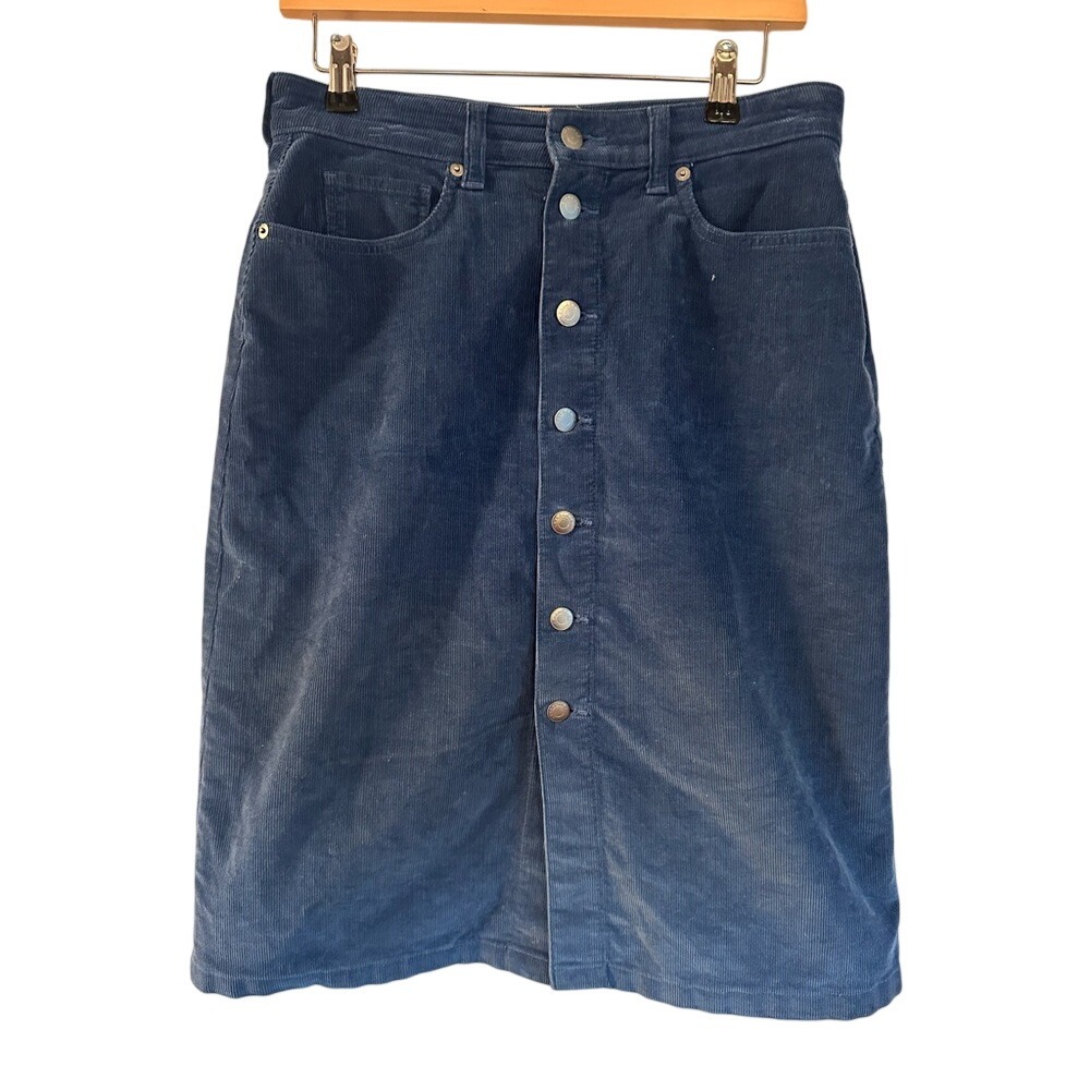 Everlane Corduroy Button Front Midi Skirt Blue Size‎ 28